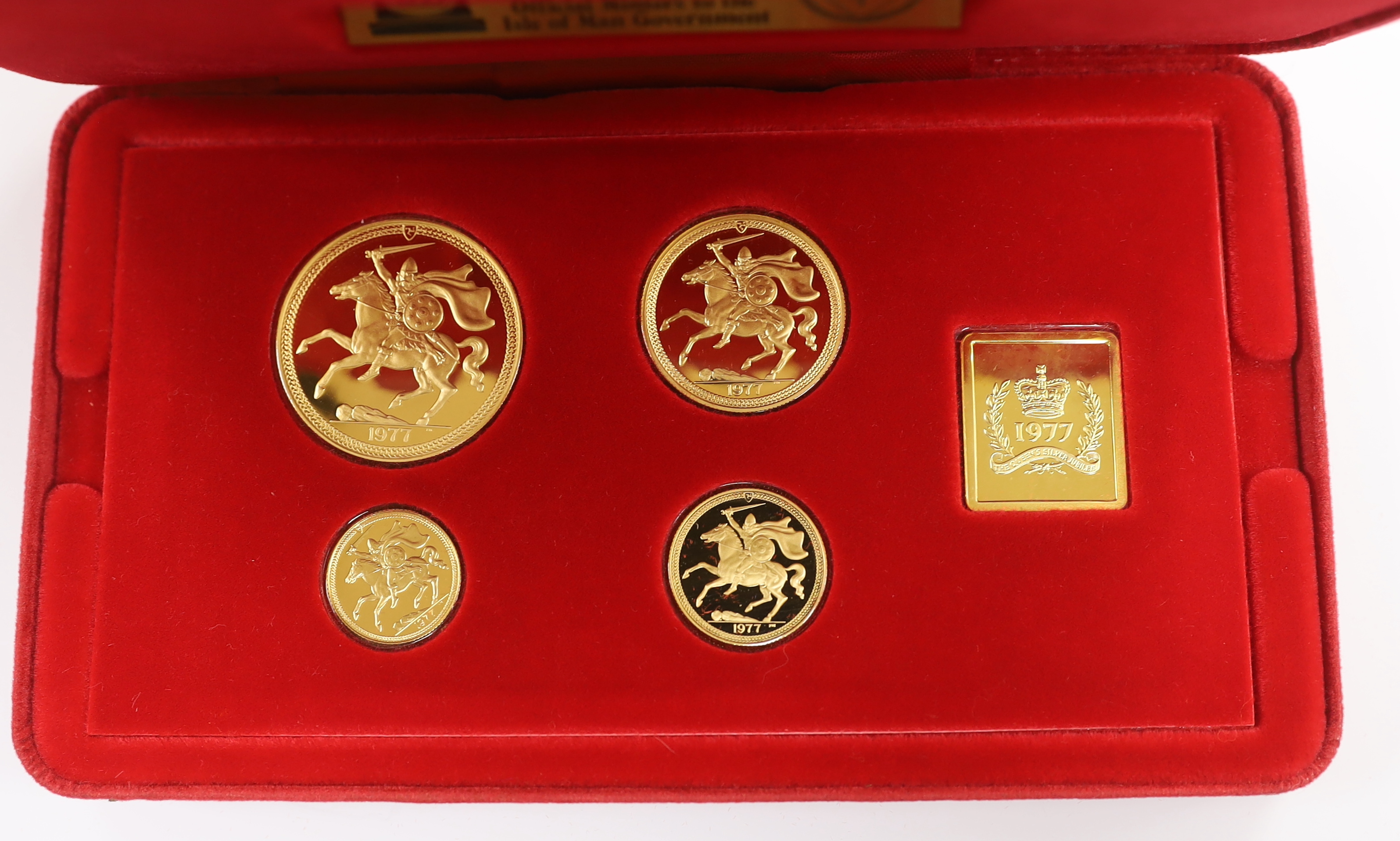 Gold coins - Isle of Man proof gold coin set, comprising half sovereign, sovereign, £2 and £5 coins, limited edition 1,250, in case of issue
